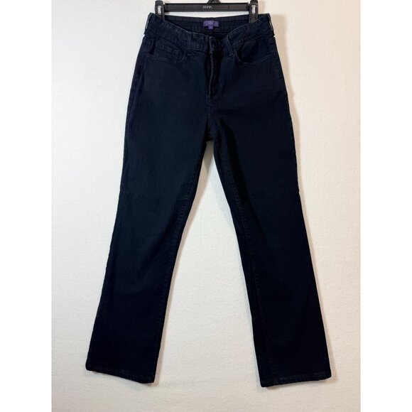 NYDJ Womens Black Straight-Leg Jeans With Rhinestone Back Pockets Size 8 Made In - Picture 2 of 13
